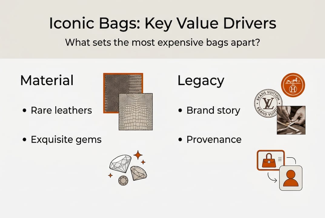 Infographic on factors behind iconic handbags