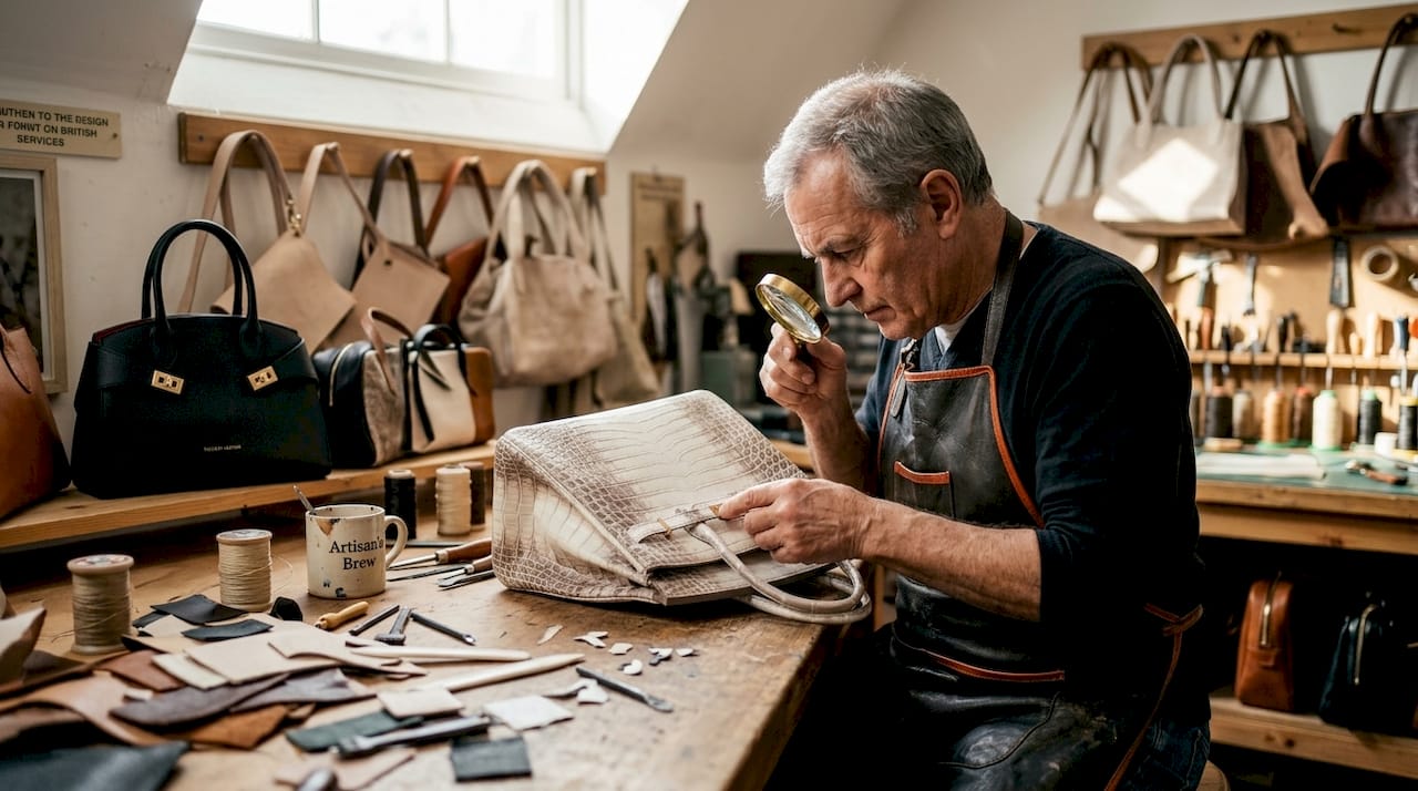 Artisan checking leather on rare Birkin bag