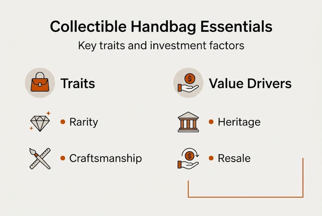 Infographie montrant les principales caractéristiques des sacs à main de collection
