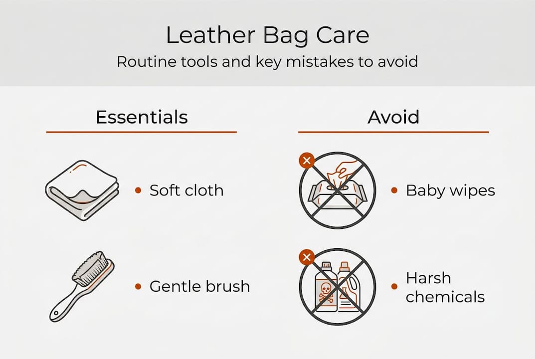 Infographic of leather bag care do's and don'ts