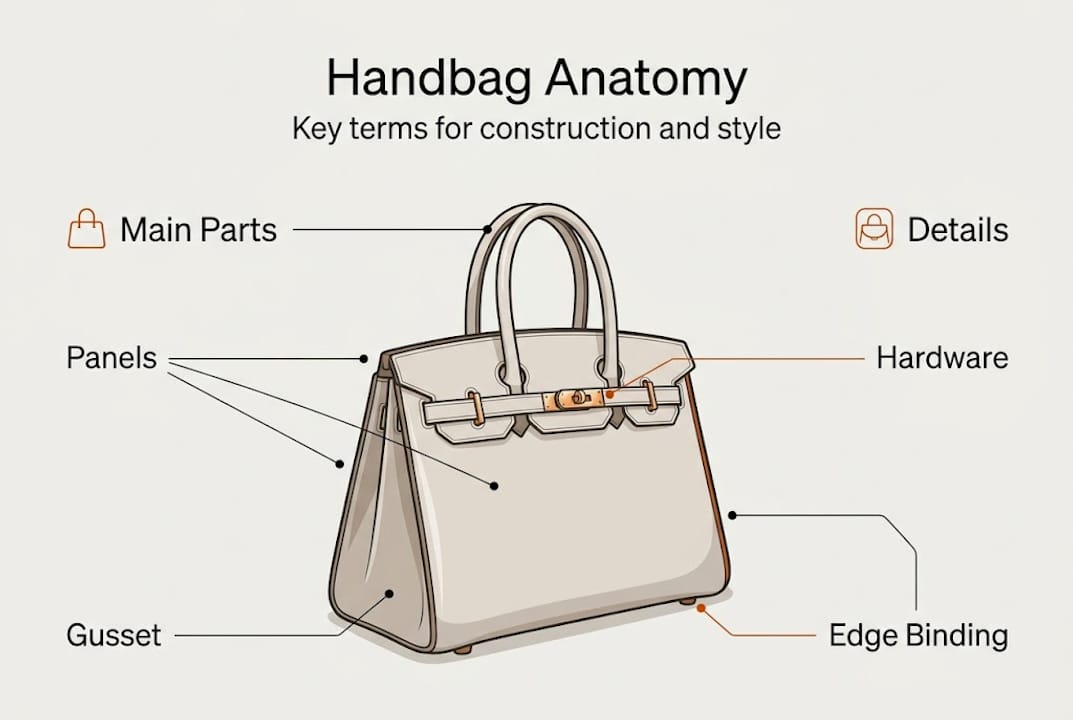 Infographic of luxury handbag structural parts