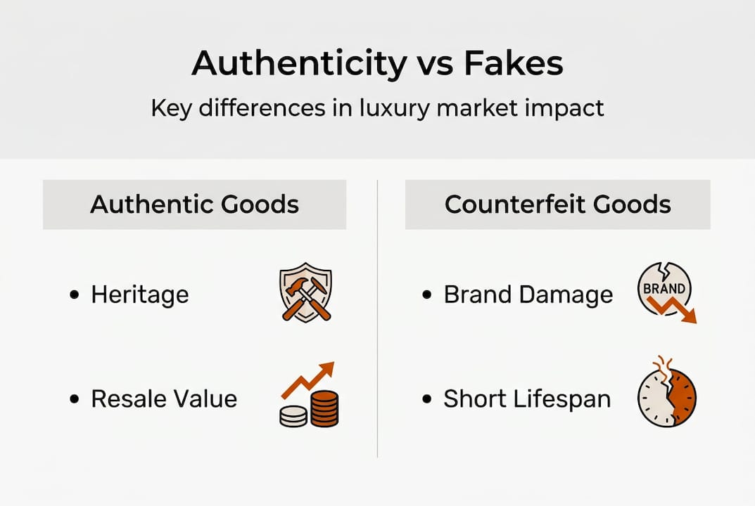Infographic contrasting authentic and fake goods