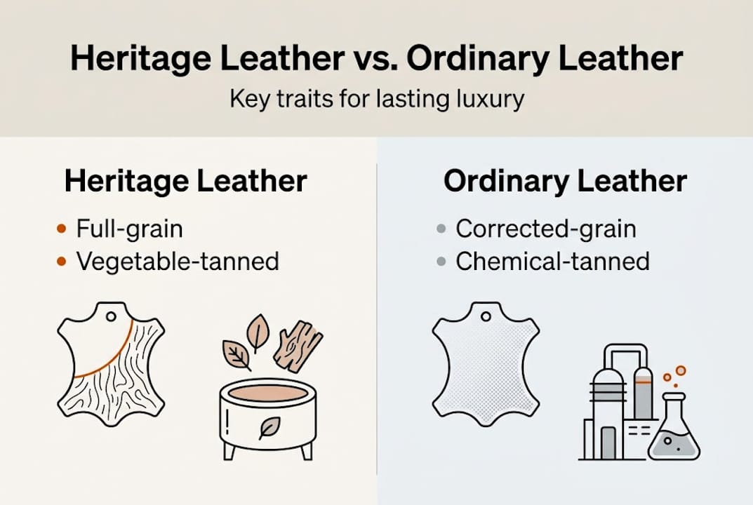 Infographie comparaison cuir Heritage vs cuir ordinaire