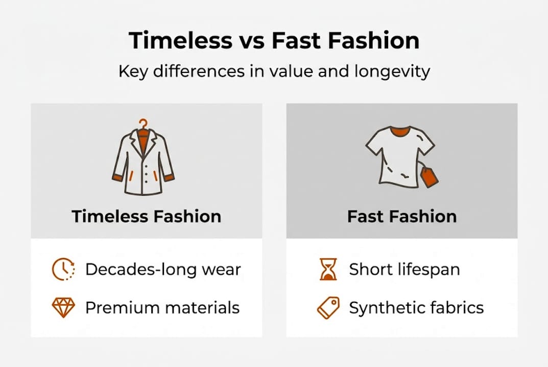 Infographic contrasting timeless and fast fashion