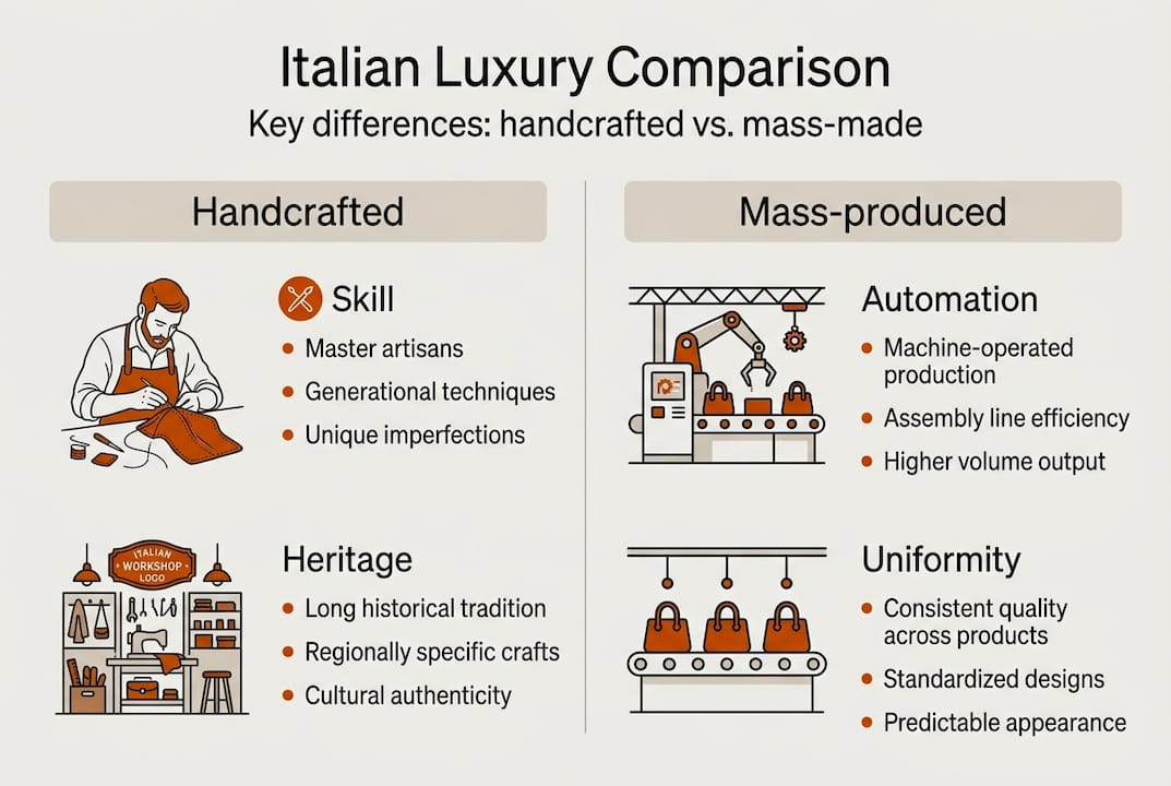 Infographic comparing handcrafted and mass luxury