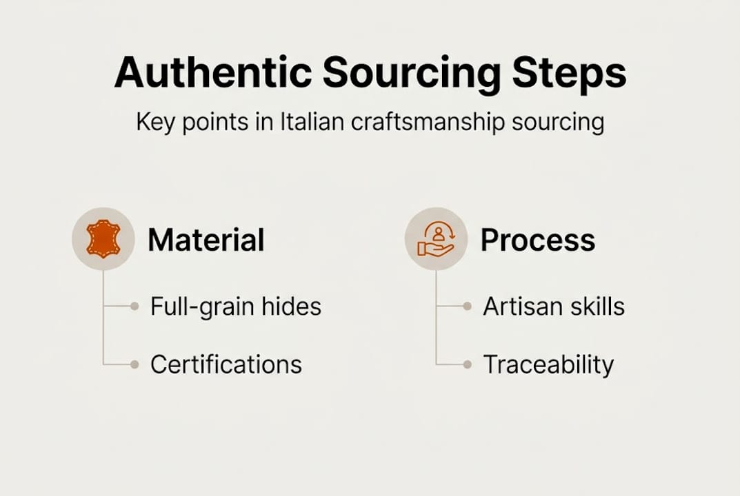 Infographic outlining authentic Italian sourcing steps