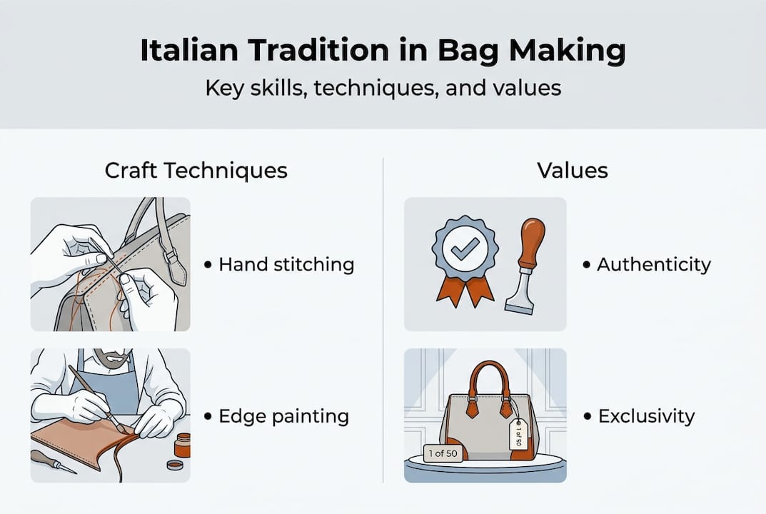 Infographic shows Italian bag making skills and values