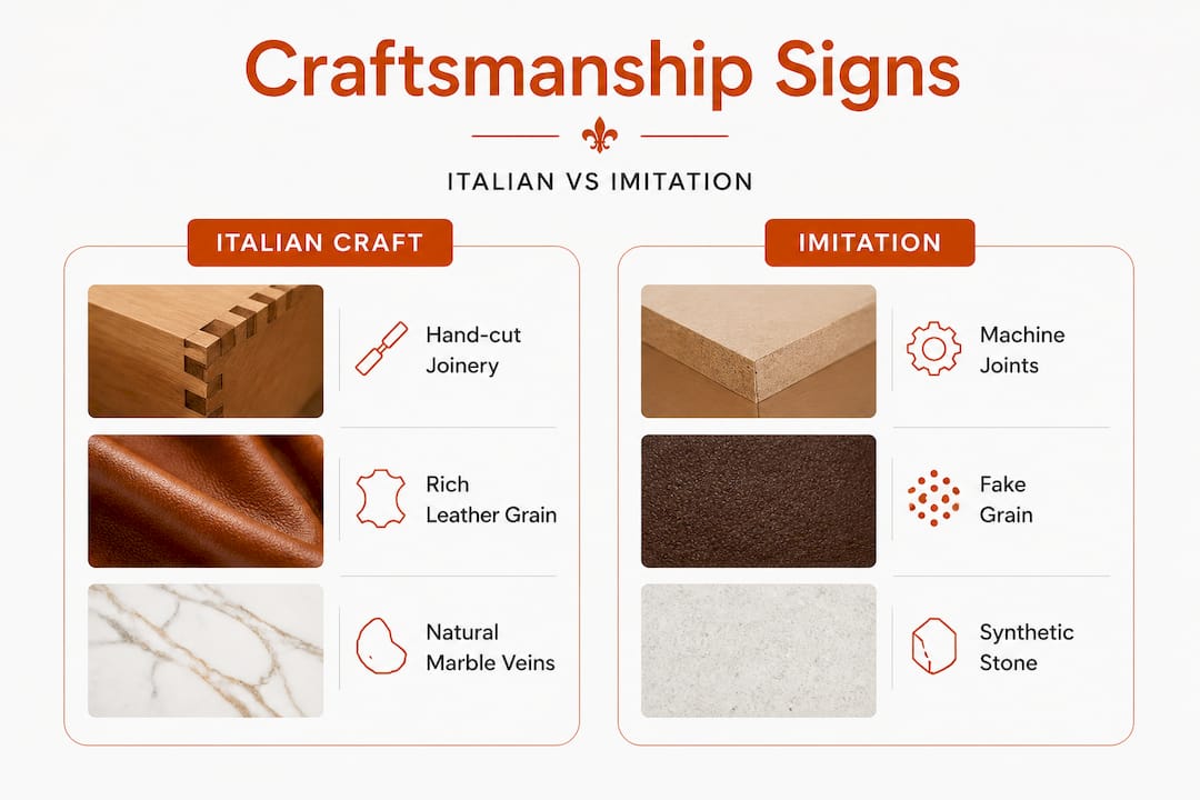 Infographic comparing Italian craft to imitation décor