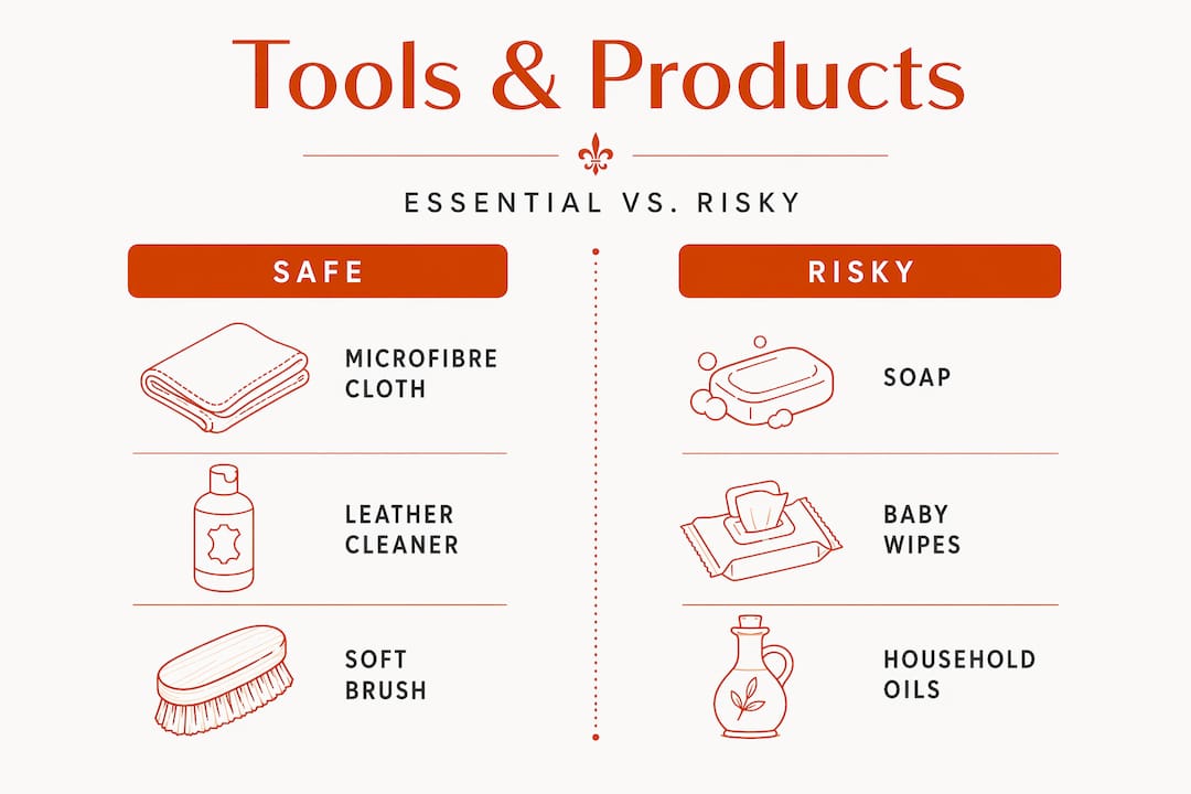 Infographic comparing safe and risky handbag cleaners