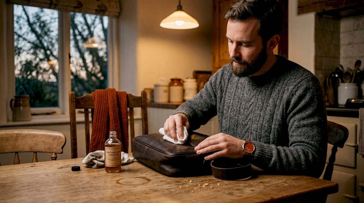 Careful spot cleaning of leather messenger bag