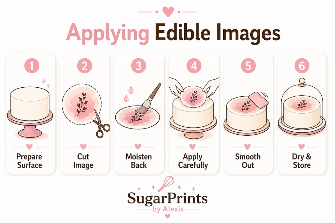 Infographic outlining edible image application steps