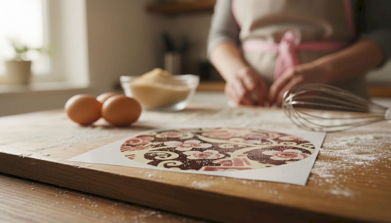 Close-up of printed edible image sheet