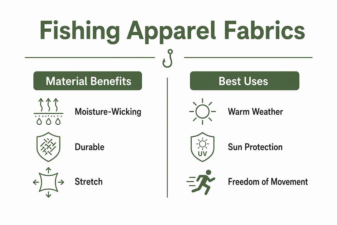 Infographic comparing fishing apparel materials and uses
