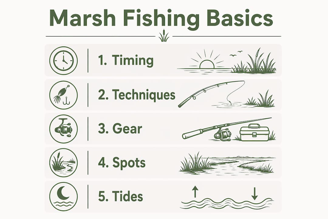 Infographic outlining marsh fishing basics steps