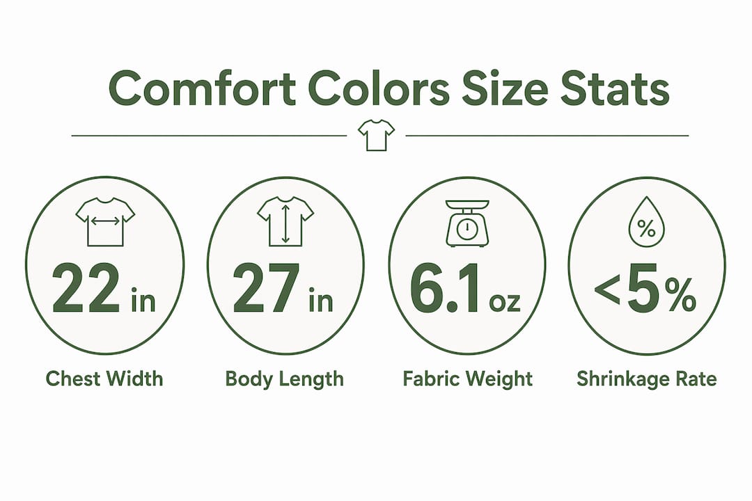 Infographic showing Comfort Colors shirt size stats