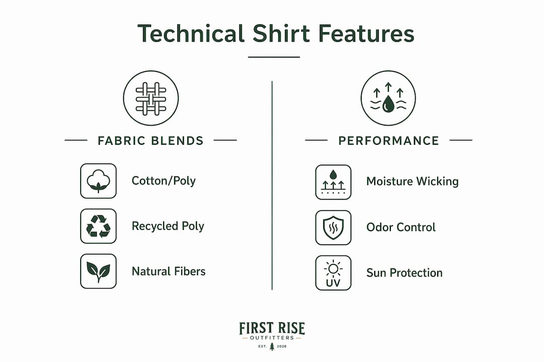 Infographic comparing technical shirt materials and performance features