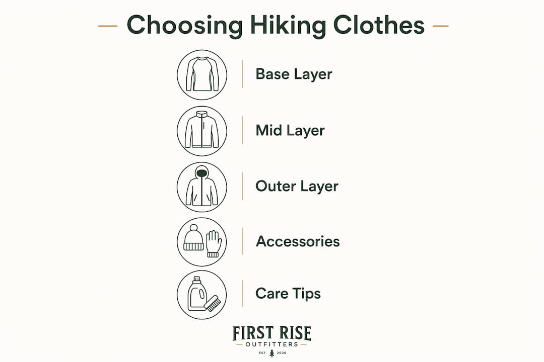Infographic outlining steps to choose hiking clothes
