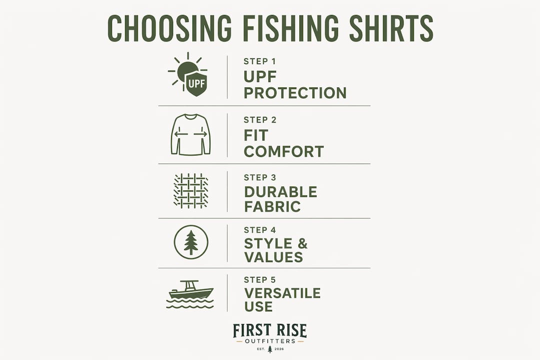Infographic showing steps to choose fishing shirts