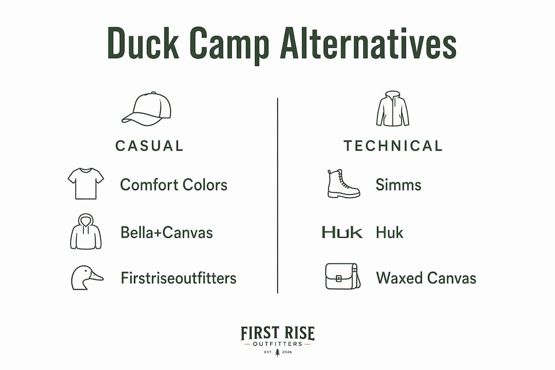 Infographic comparing casual and technical Duck Camp alternatives