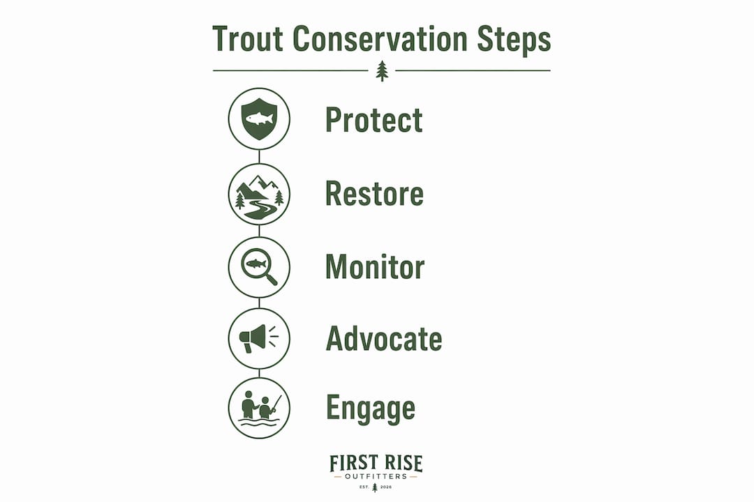 Infographic displaying five steps for trout conservation