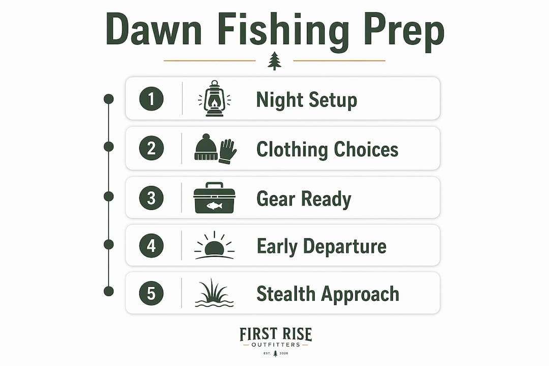 Infographic showing step-by-step dawn fishing preparation