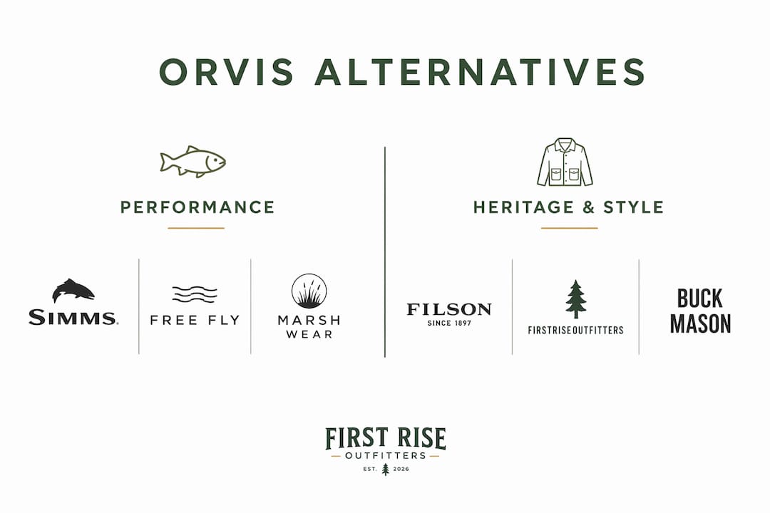 Infographic comparing performance and heritage fishing apparel brands