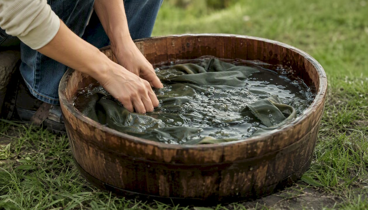 Garment-dyed tee washing separately in basin