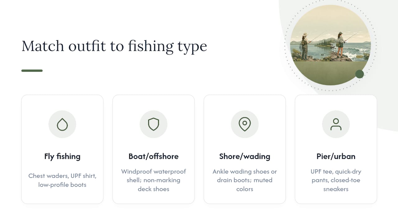 What should you wear for fly fishing, boat trips, and shore fishing? — overview diagram