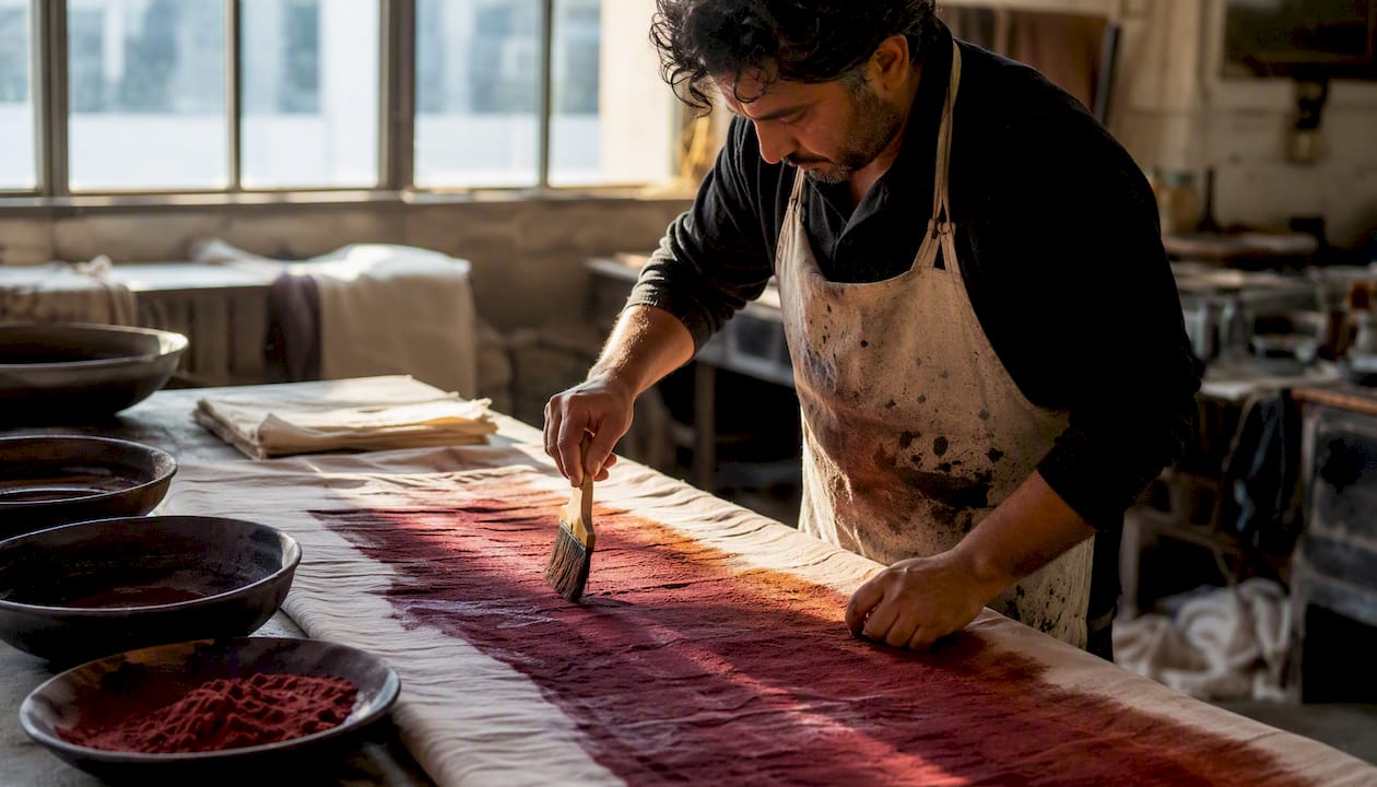 Close-up of pigment dye being applied to fabric