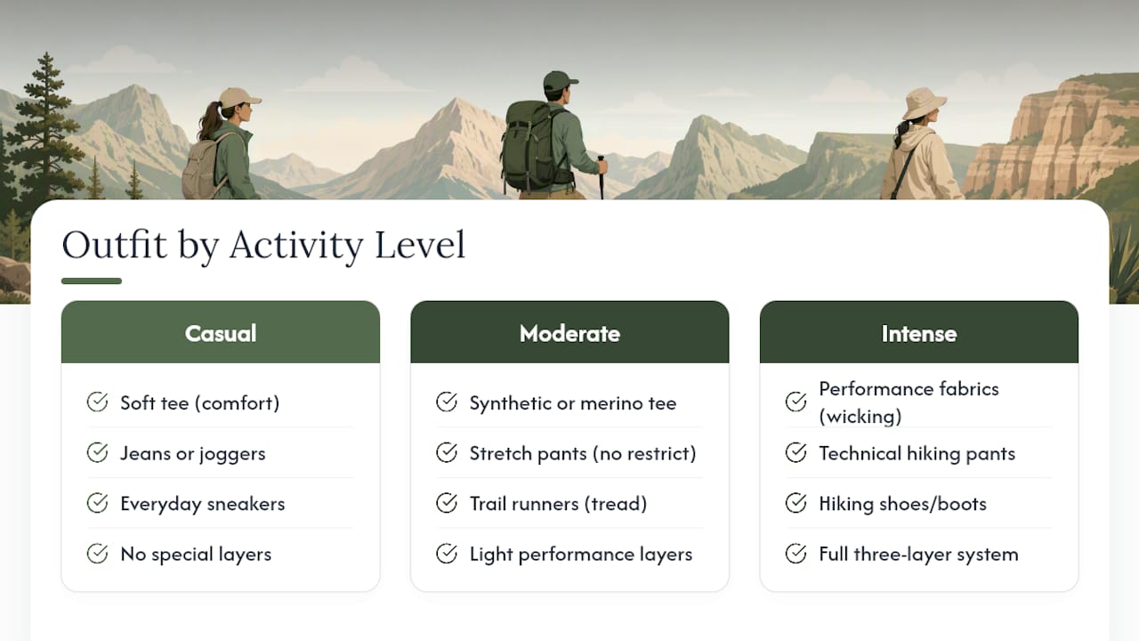 Diagram of outfit recommendations by activity intensity