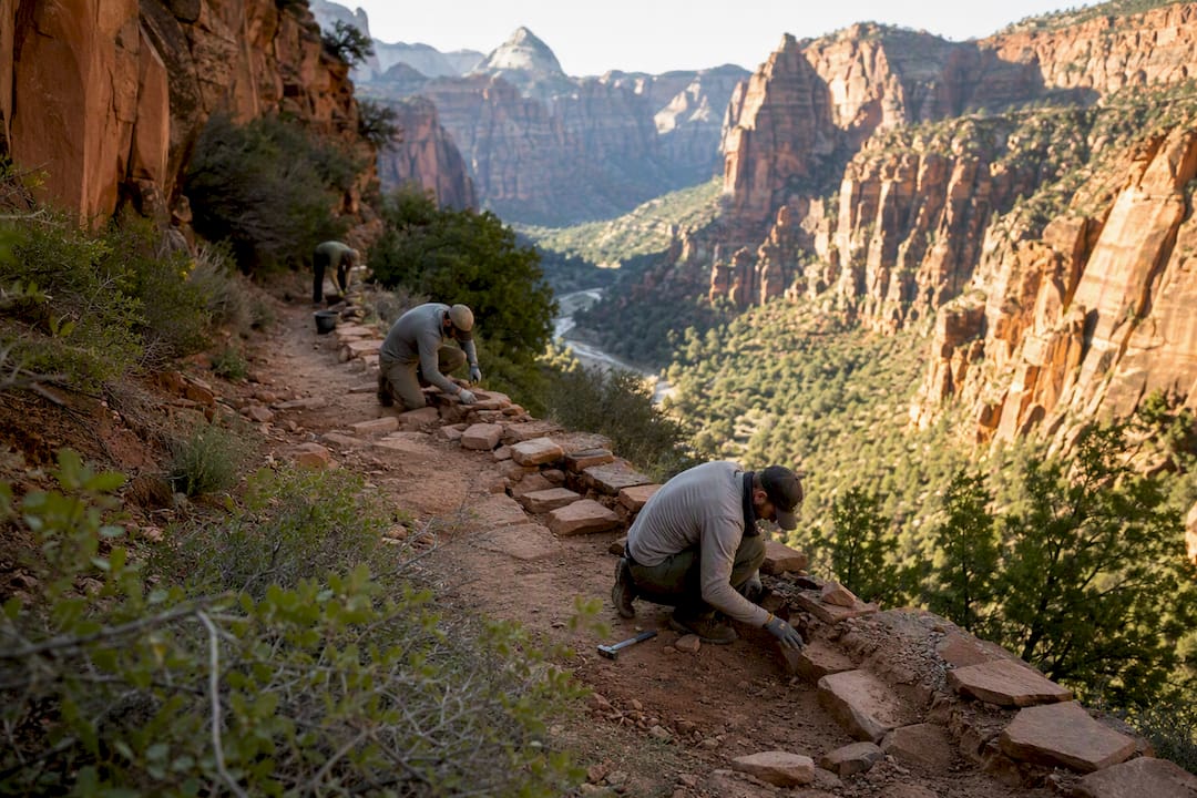 Crew restoring trail in Zion canyon
