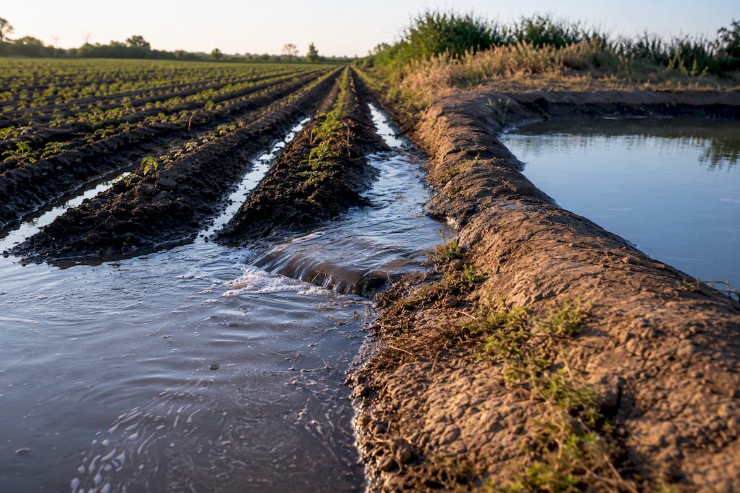 Irrigation runoff leaving the end of field