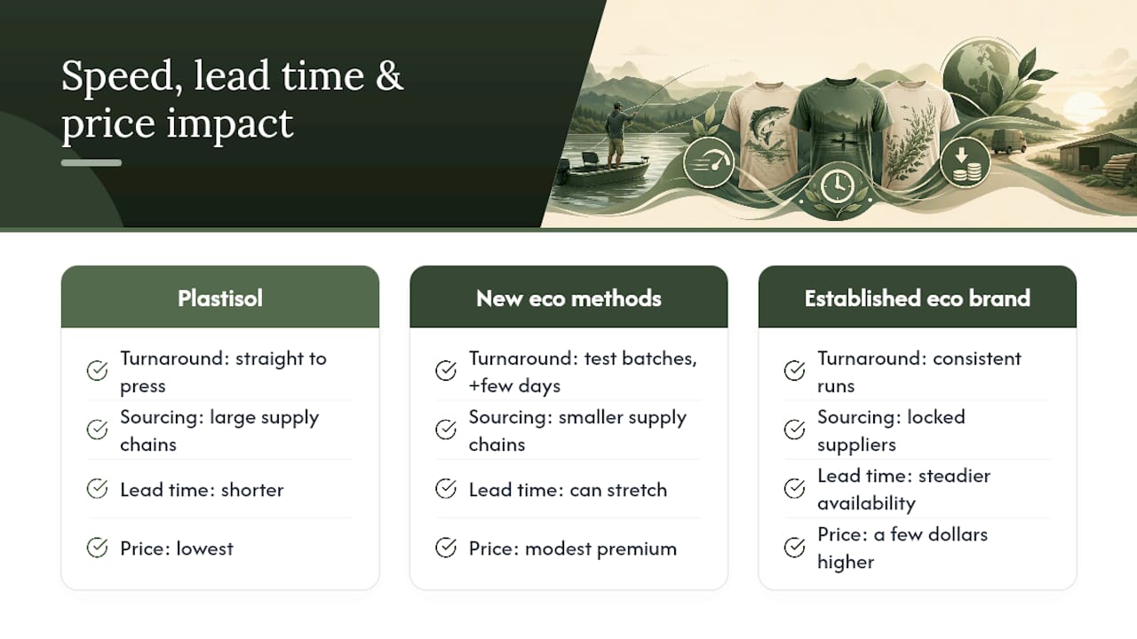 Does eco-friendly printing slow down production or change pricing? — overview diagram
