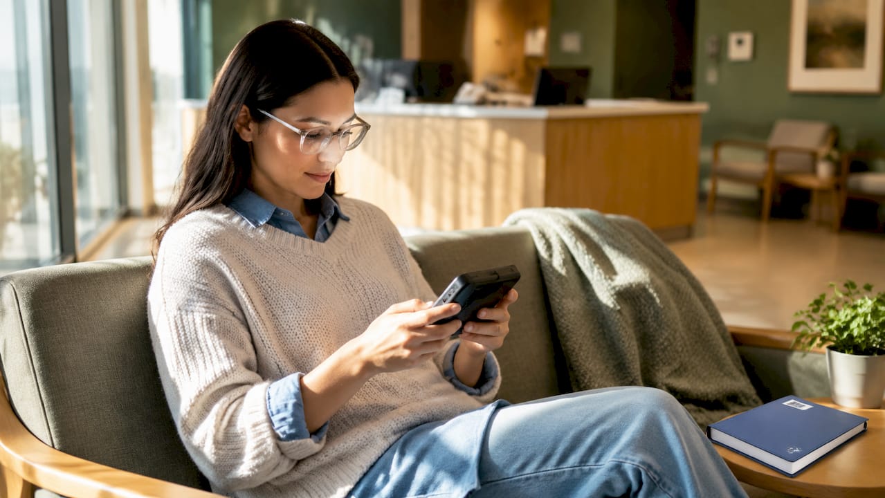 Young woman concentrating on cognitive training game