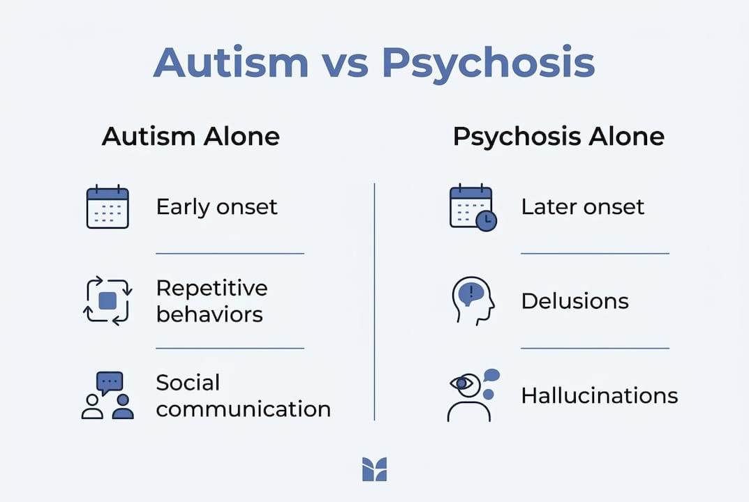 Infographic comparing autism and psychosis features
