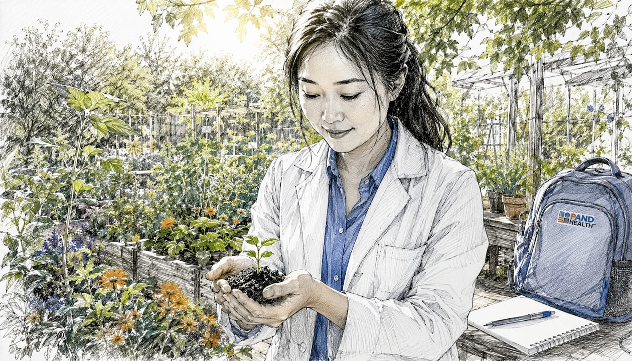 Scientist handling seedlings in greenhouse