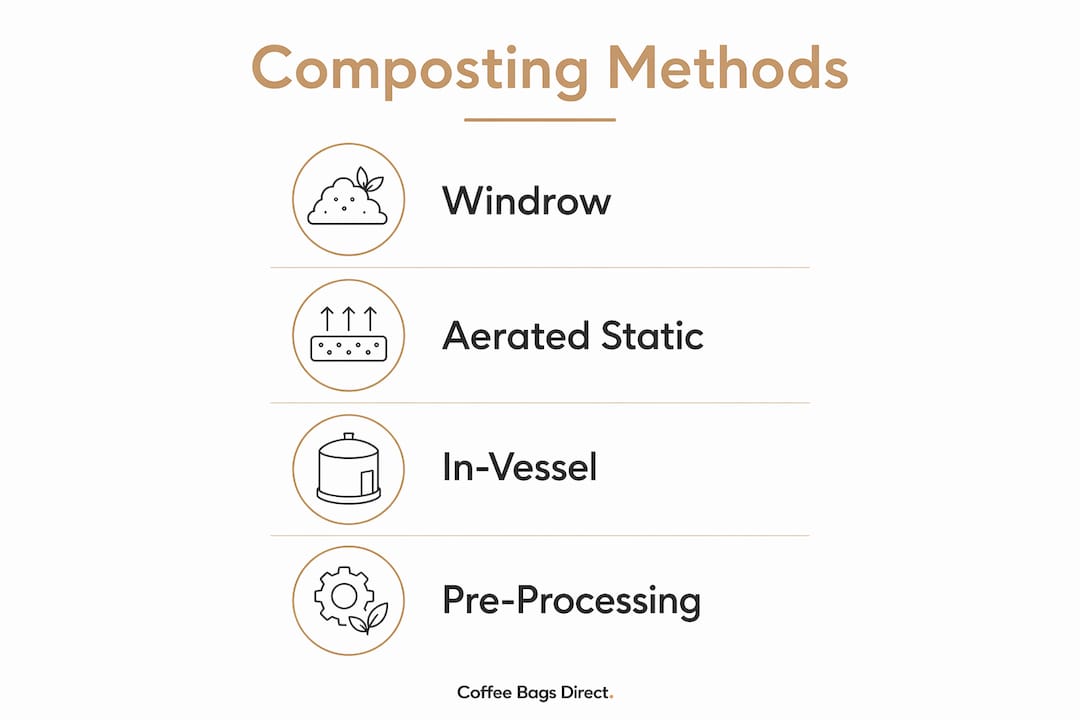 Infographic of industrial composting methods overview with four steps