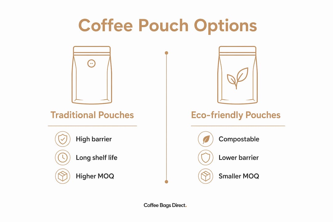 Infographic comparing traditional and eco-friendly coffee pouches