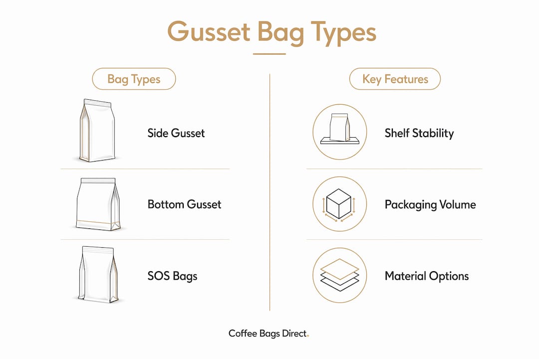 Infographic comparing gusset bag types and features