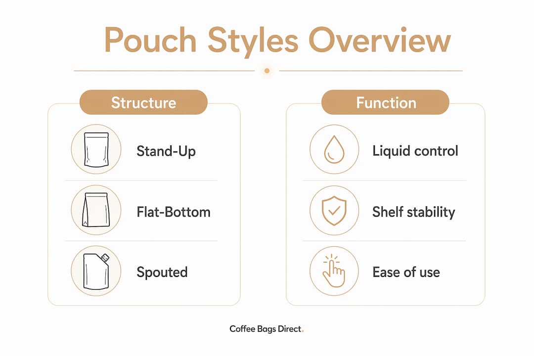 Infographic comparing types of food packaging pouches and functions