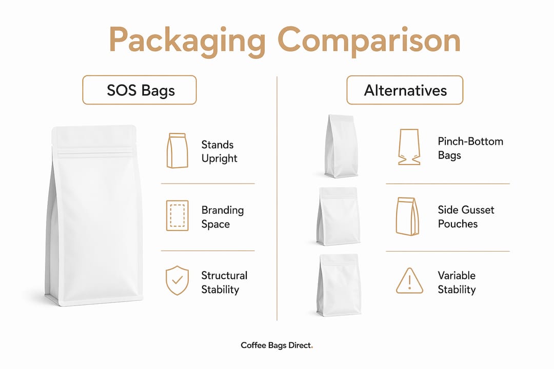 Infographic comparing SOS bags and alternative coffee packaging