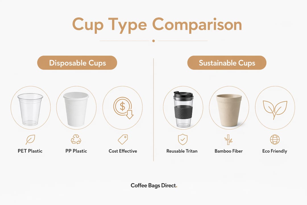 Infographic comparing disposable and sustainable iced coffee cups