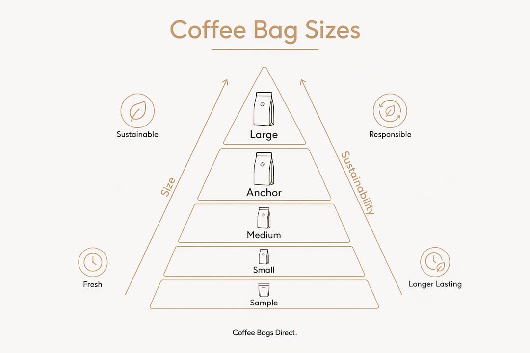 Infographic illustrating coffee bag size tiers
