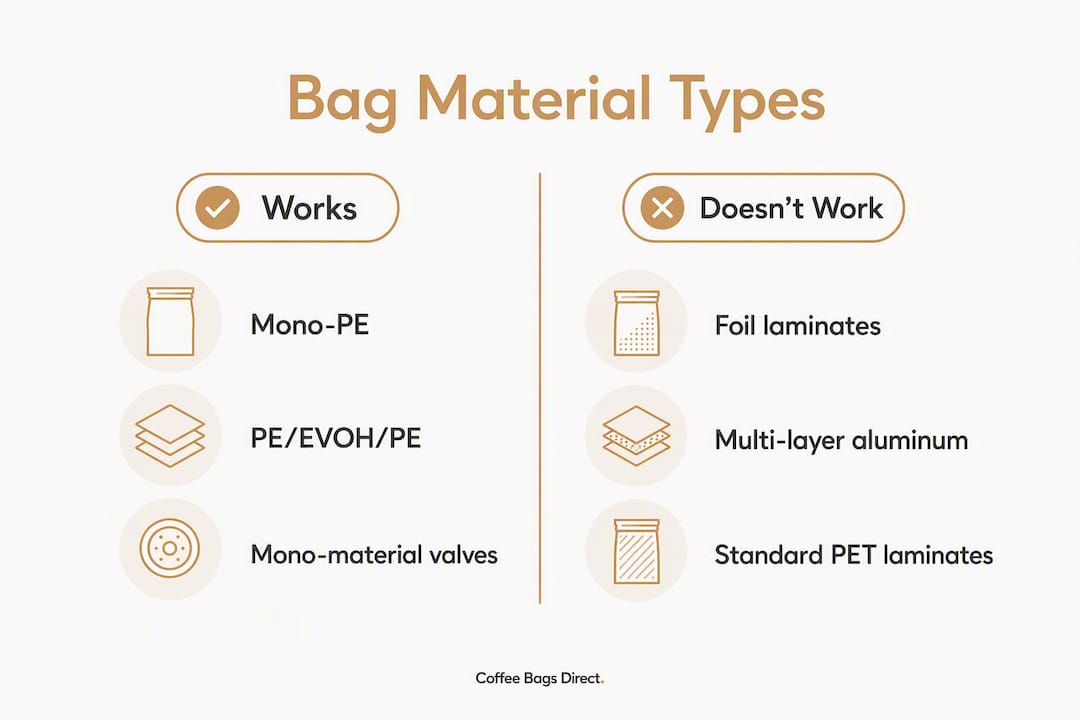 Infographic comparing recyclable coffee bag materials