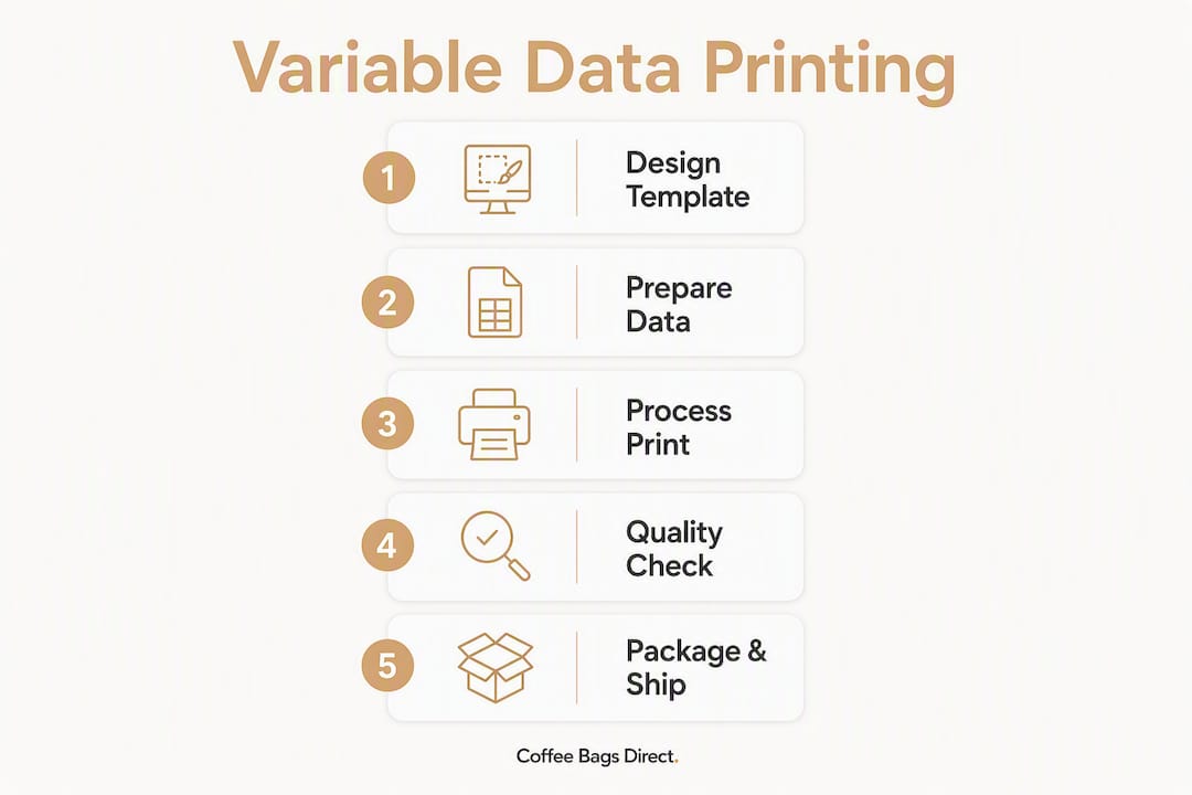 Infographic illustrating steps in variable data printing process