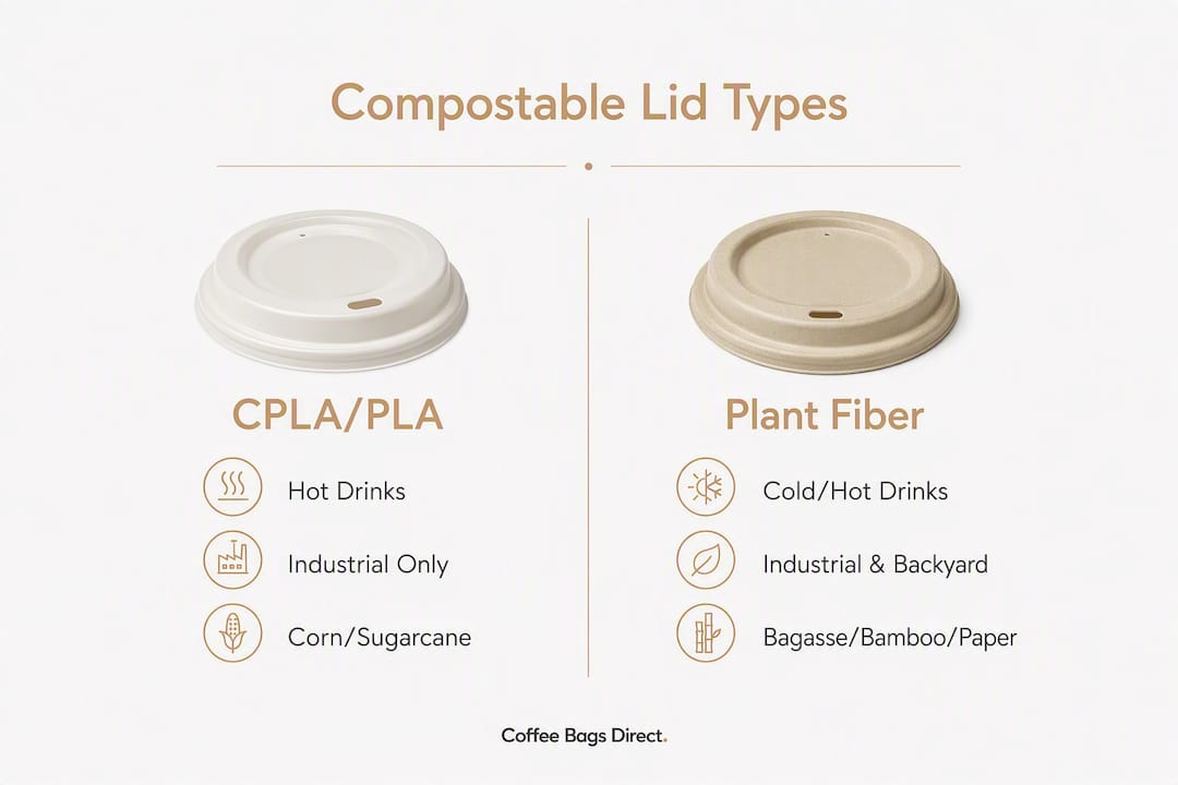 Infographic comparing compostable cup lid materials