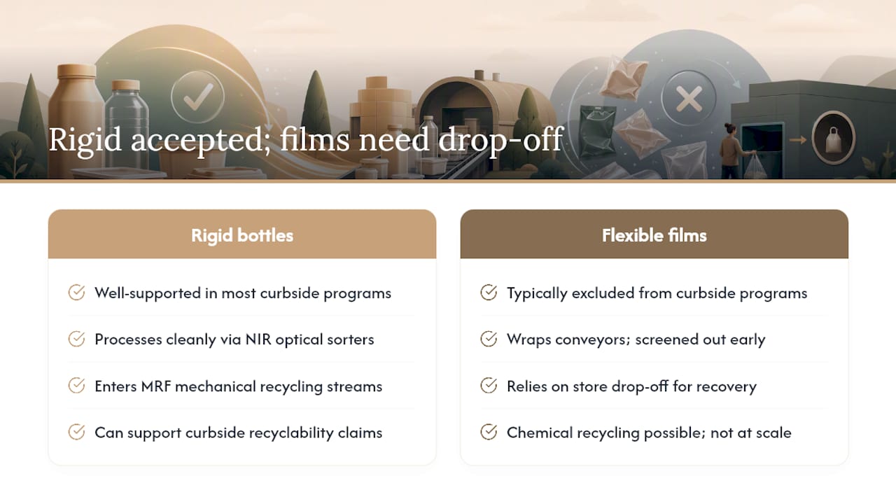 How mono-material packaging is actually recycled in the United States — overview diagram