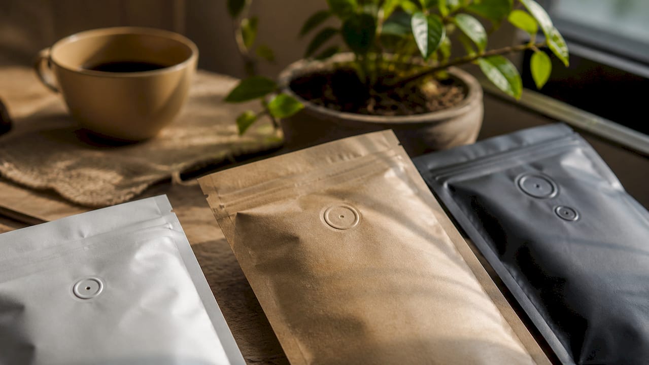 Different coffee bag valve sizes on sample bags