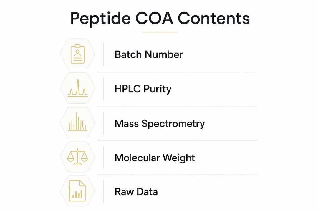 Infographic showing key peptide COA elements in step flow