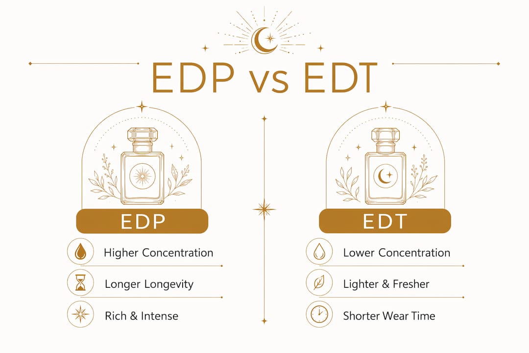 Infographic showing EDP versus EDT fragrance characteristics